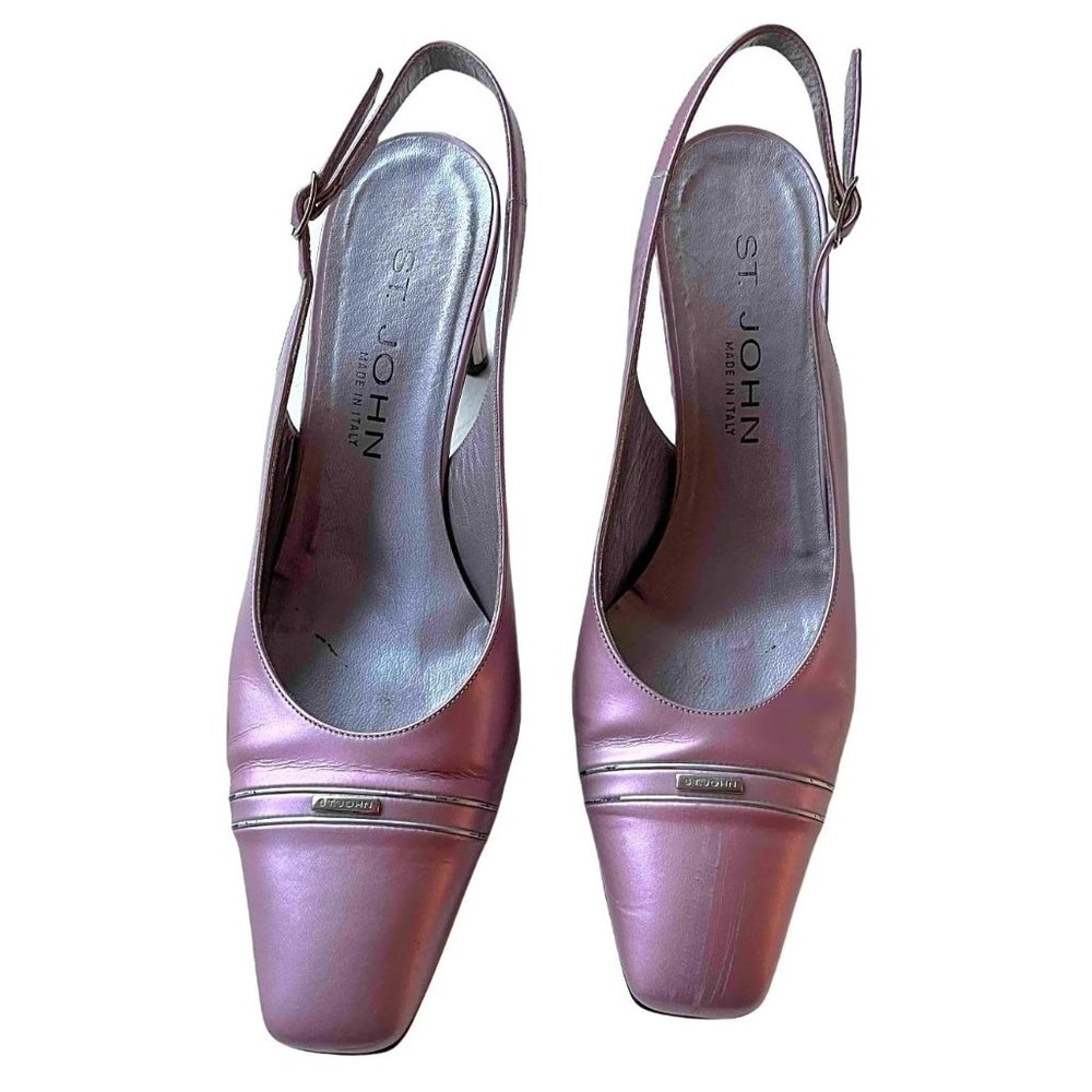 St. John "Caroline" Leather Slingback in Pewter, 6.5